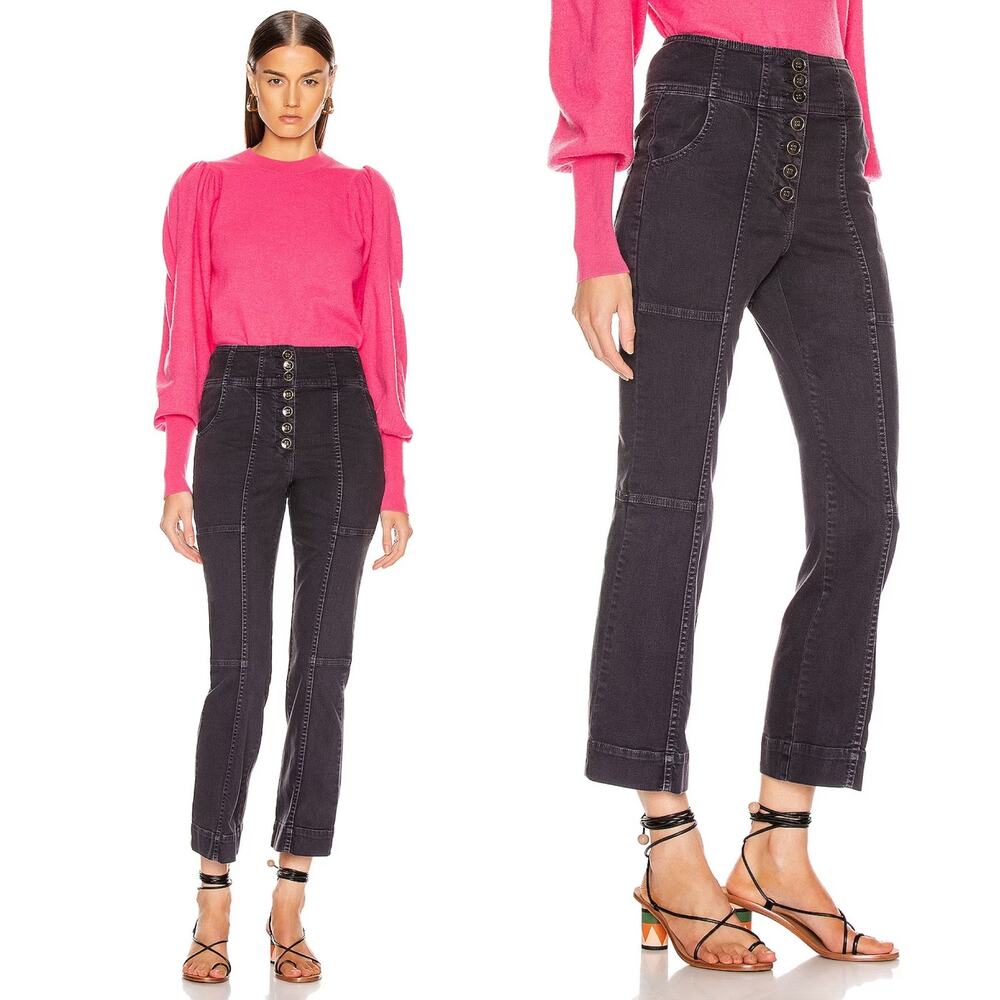 ULLA JOHNSON Ellis Jeans Charcoal Size 2 Black‎ Gray Denim High Rise Kick Flare